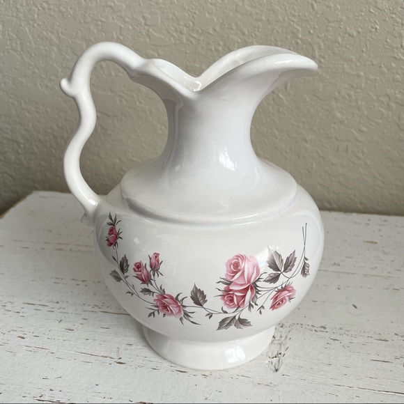 Royal Haegar Pottery Pitcher Flowered White and Pink Vintage - Picture 1 of 6